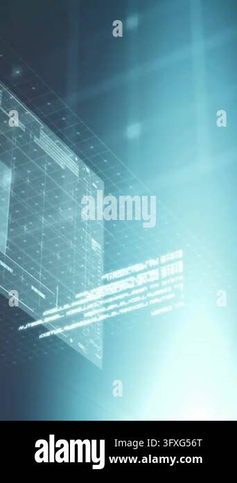 Animation of interface with data processing and blue light spots ...