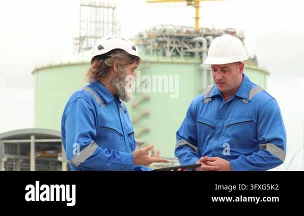 S R Deta Senior male petrochemical engineer with helmet in safety uniform ...