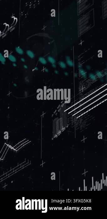 Black Form Interface Animation of interface with data processing against black background ...