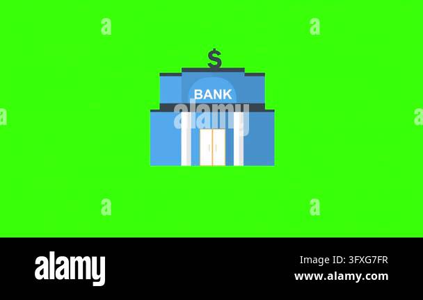 Bank Building Icon with Dollar Symbol on Green Screen Background Stock ...