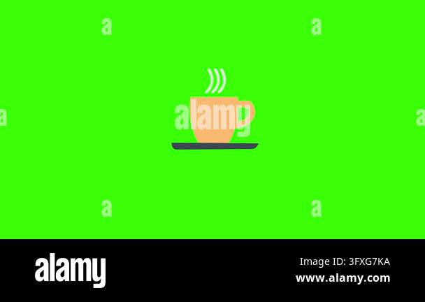 Hot Coffee Cup Icon with Rising Steam on Green Screen Background Stock ...