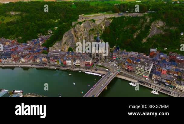 Meuse Feeder Rivers Aerial view of the beautiful, picturesque town of Dinant in Belgium ...