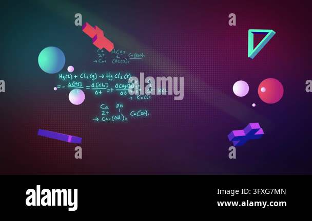 As shapes enter, neon-cyan equations expanding and animating reactions ...