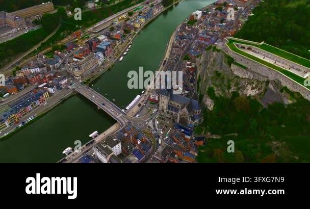 Meuse Feeder Rivers Aerial view of the beautiful, picturesque town of Dinant in Belgium ...