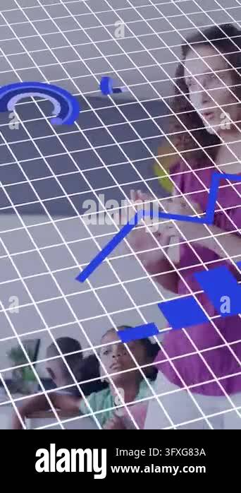 Instructor Interaction Vertical video: White 3D grid appearing, teacher gesturing and moving ...