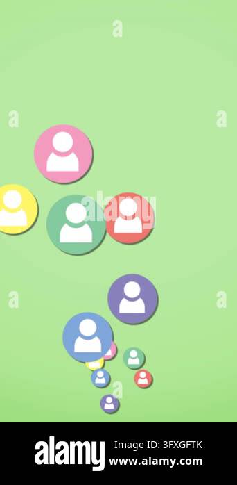 Digital animation of follower icons flying upwards in a green screen 4k ...