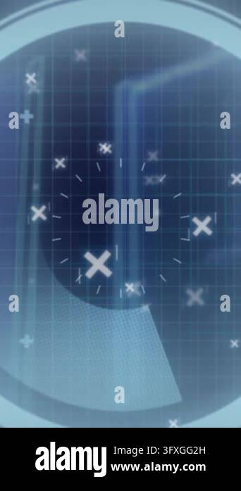 Animation of round scanner over interface with data processing against ...