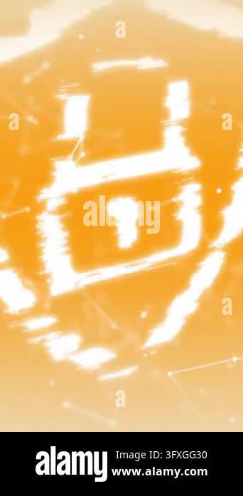 Animation of padlock icon with network of connections on orange ...