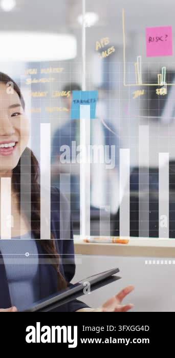 Animation of data processing over diverse business people in office ...