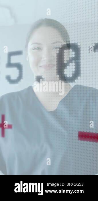 Medical data and statistics animation over smiling healthcare ...
