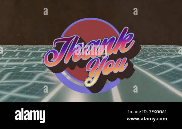 In Offset Logo Offset letters starting retro 3D Thank You emblem aligning, bobbing ...