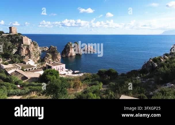 Beatiful Italian Model beautiful nature of Scopello cliffs, Sicily Island, Italy Stock Video ...