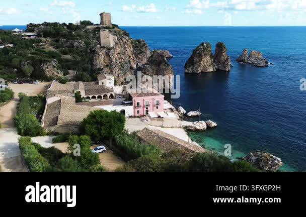 Beatiful Italian Model beautiful nature of Scopello cliffs, Sicily Island, Italy Stock Video ...