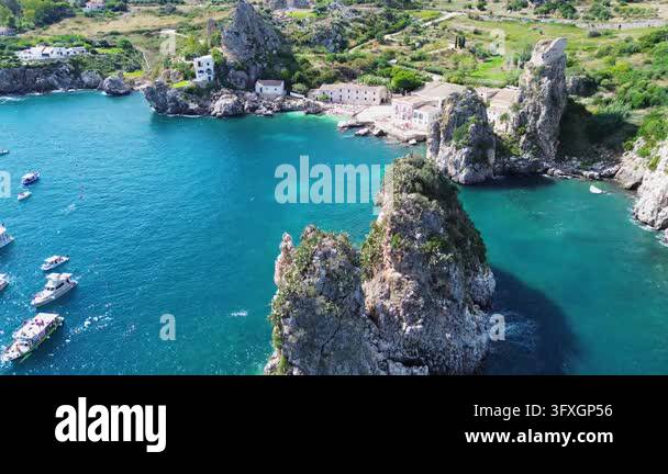 Beatiful Italian Model beautiful nature of Scopello cliffs, Sicily Island, Italy Stock Video ...