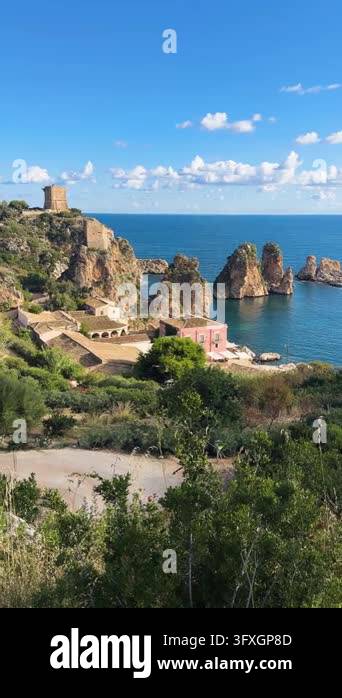 Beatiful Italian Model beautiful nature of Scopello cliffs, Sicily Island, Italy Stock Video ...