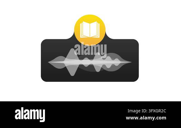 Animated audiobook icon and sound wave, isolated on white background ...