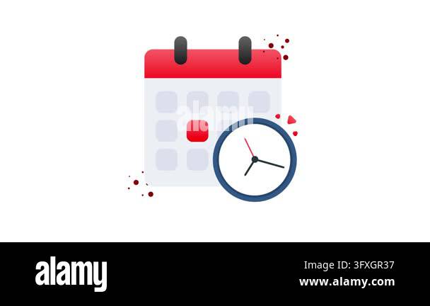 Calendar icon with a clock showing a marked date on white and green ...