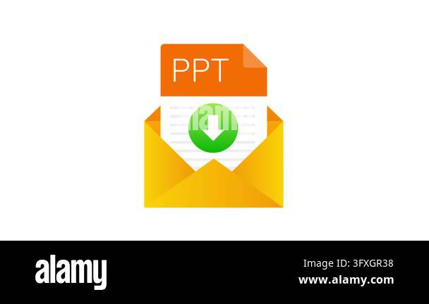 Background Design For Powerpoint Computer Screen Flat animation of a PPT file downloading from an email on white ...