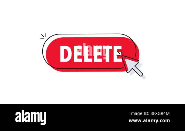 Red delete button with a mouse cursor click animation on a white and ...