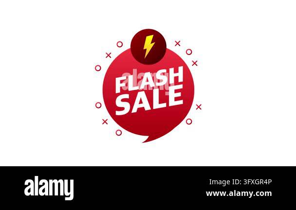 Animated red flash sale advertising banner with lightning icon isolated ...