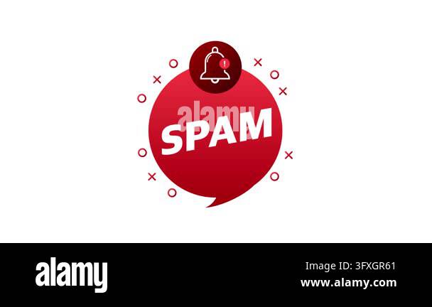 Red spam notification bubble with alert bell icon isolated on a white ...