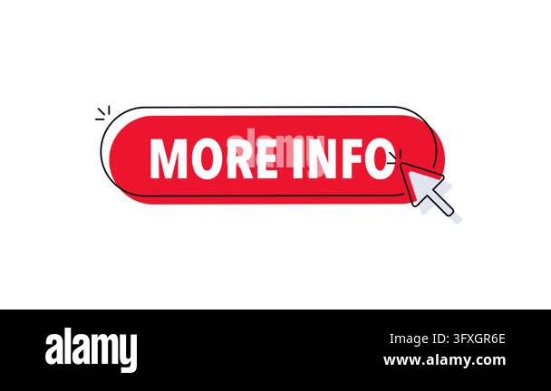 Animated red button with more info text and mouse cursor click isolated ...