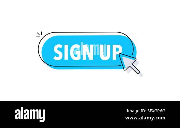 Animation of a blue sign up button being clicked by a cursor on white ...