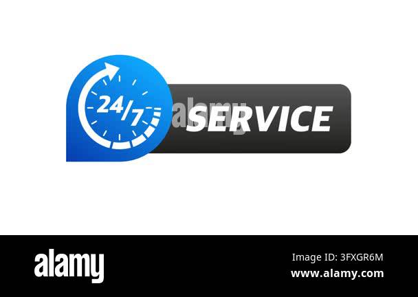 Animated 247 service icon on white and green screen for online customer ...