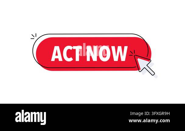 Red button with the text act now being clicked by a mouse cursor ...