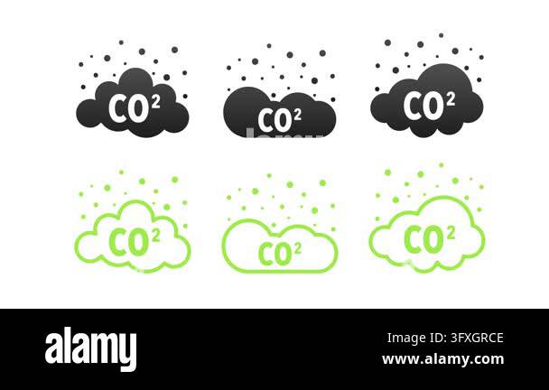 Animated CO2 cloud icons for pollution and ecology concepts on white ...