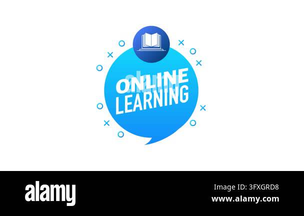 Online learning text and icon animation on a white background and with ...