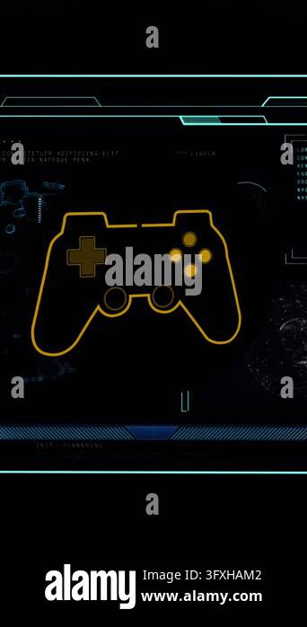 Animation of data processing over gamepad icon. Global business and ...