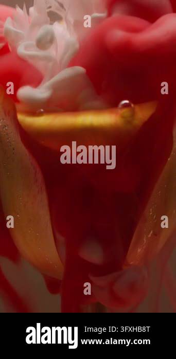 Vertical video. Floral paint. Color mix. Defocused wet yellow tulip ...