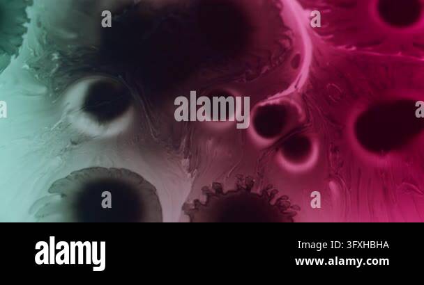 Ink leaking. Chemical paint. Defocused blue pink neon color bubbles ...