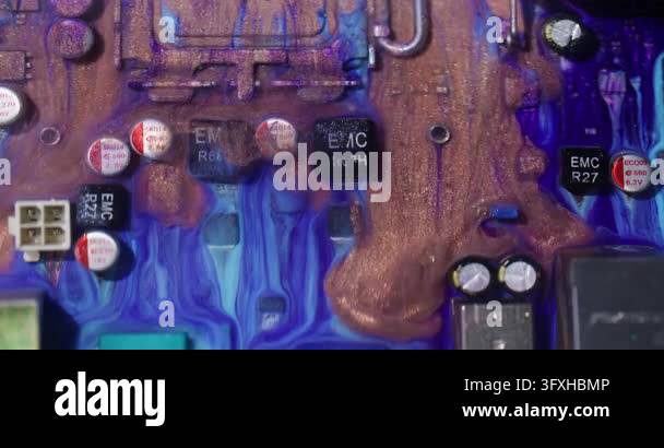 Orange ink spill. Digital abstraction. Blur vibrant blue white colorful ...
