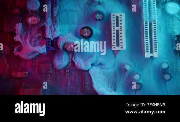 Blue paint wave. Electronic texture. Defocused white purple color ...