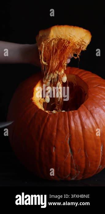 Pumpkin seed and fiber cleaning. Cooking pumpkin dishes and collecting ...