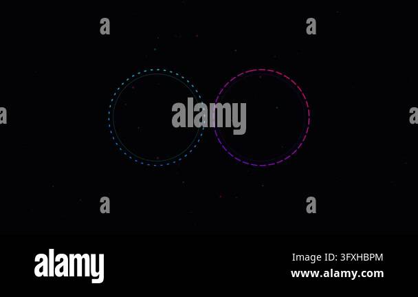 Futuristic neon cyan and magenta dashed rings merging into glowing ...