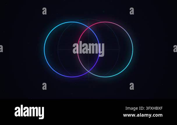 Abstract Glowing Neon Eclipse Rings Pulsing in Deep Space Background ...