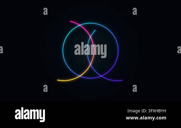 Abstract neon glowing rings converging into a digital eclipse on dark ...