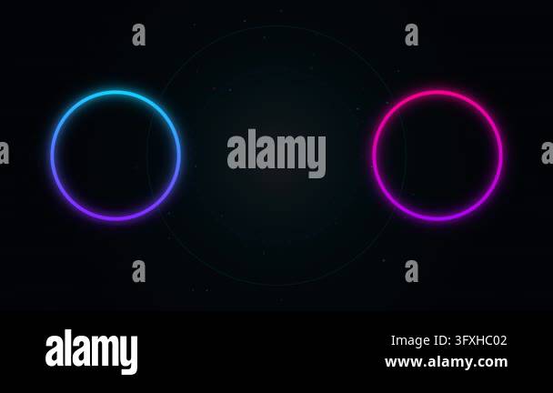 Futuristic neon glowing rings overlapping to create digital eclipse ...