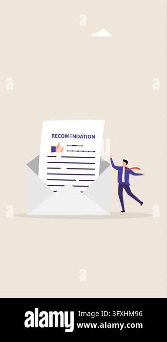 Recommendation letter, animation of joyful entrepreneur holding letter ...