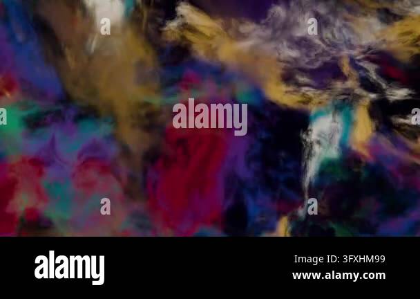 Abstract 3D render showing a fluid simulation of colorful swirling ...