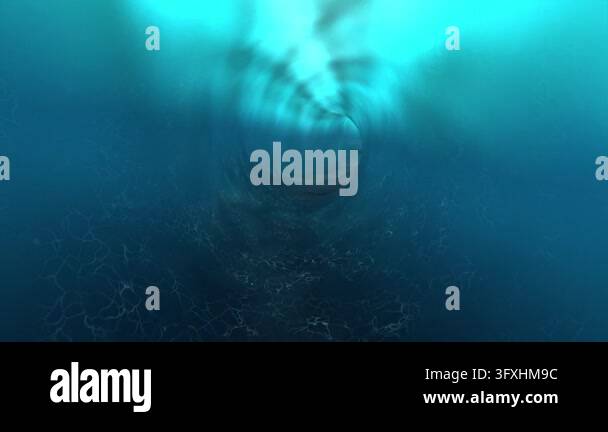 Camera moves forward through a swirling blue underwater tunnel vortex ...