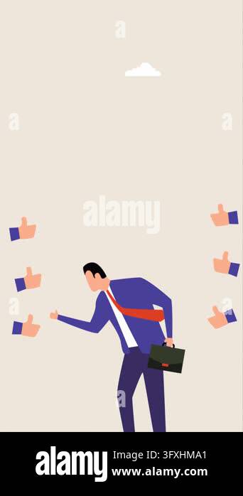 Appreciate, animation of entrepreneur admired by peers giving thumbs up ...