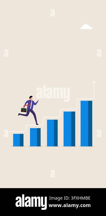 improvement to success, animation of entrepreneur ascends success chart ...
