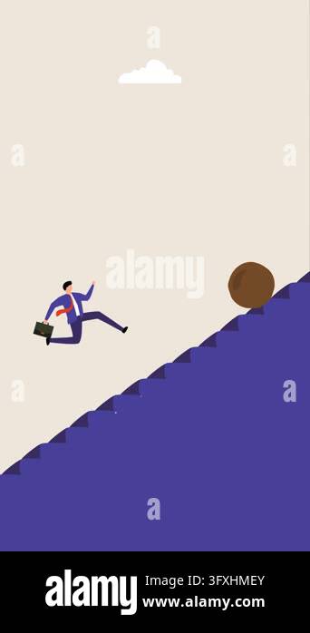 Avoid Obsatcles Sign Overcome obstacle, animation of entrepreneur leaps over tumbling rock ...