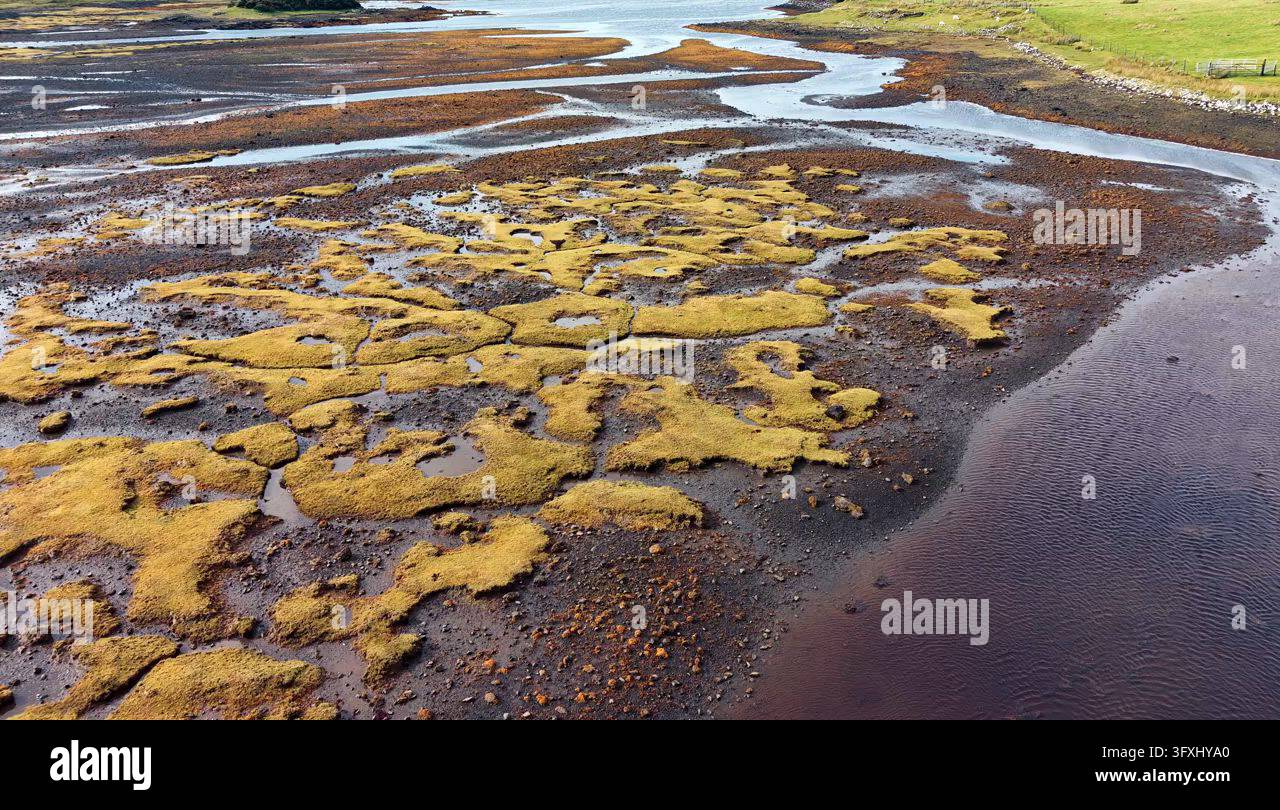 Aerial View Of Rugged Peat Bog Moorland With Tidal Channels Stock Video ...