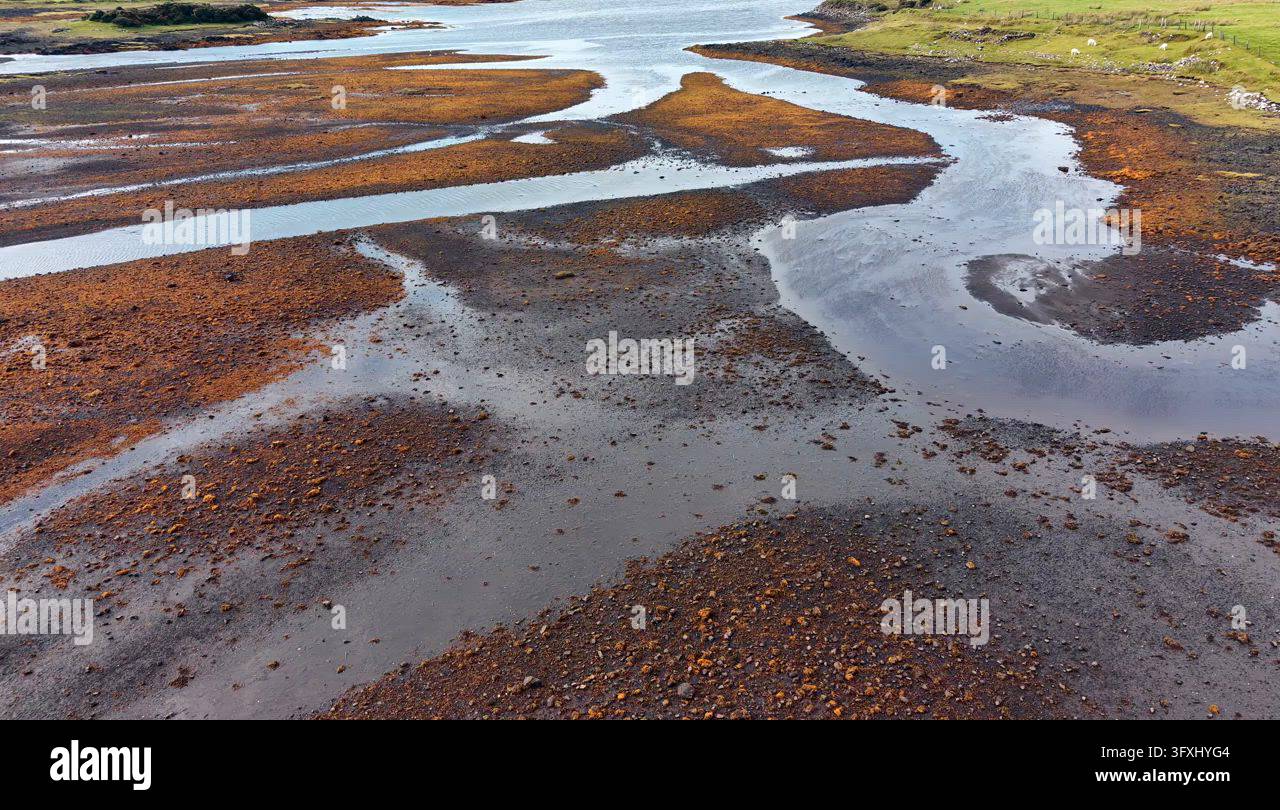 Aerial View Of Rugged Peat Bog Moorland With Tidal Channels Stock Video ...