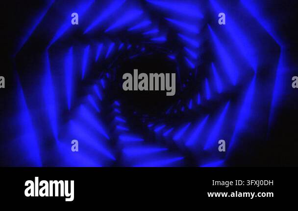 Mysterious deep geometric corridor with glowing volumetric blue light ...
